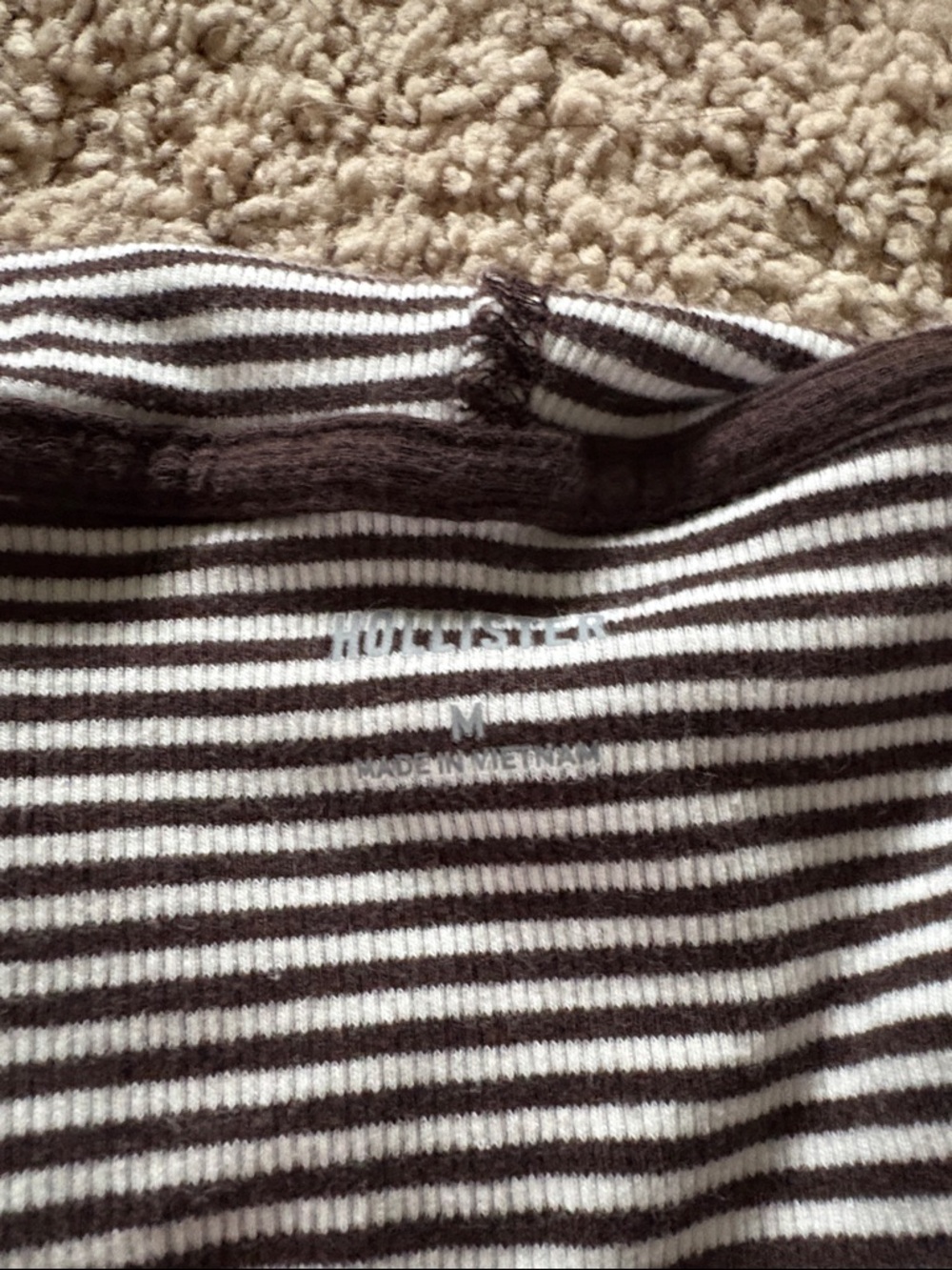 Hollister Women's Striped V-Neck Sweater in Brown and White - Picture 2 of 4